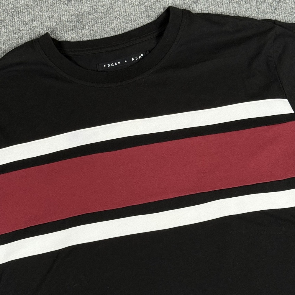 Edgar + Ash Shirt Mens 2XL Black Red White Striped Crewneck Casual Modern Tee